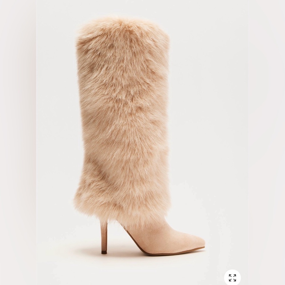 Fashion Nova Tan Fur Heeled Boots